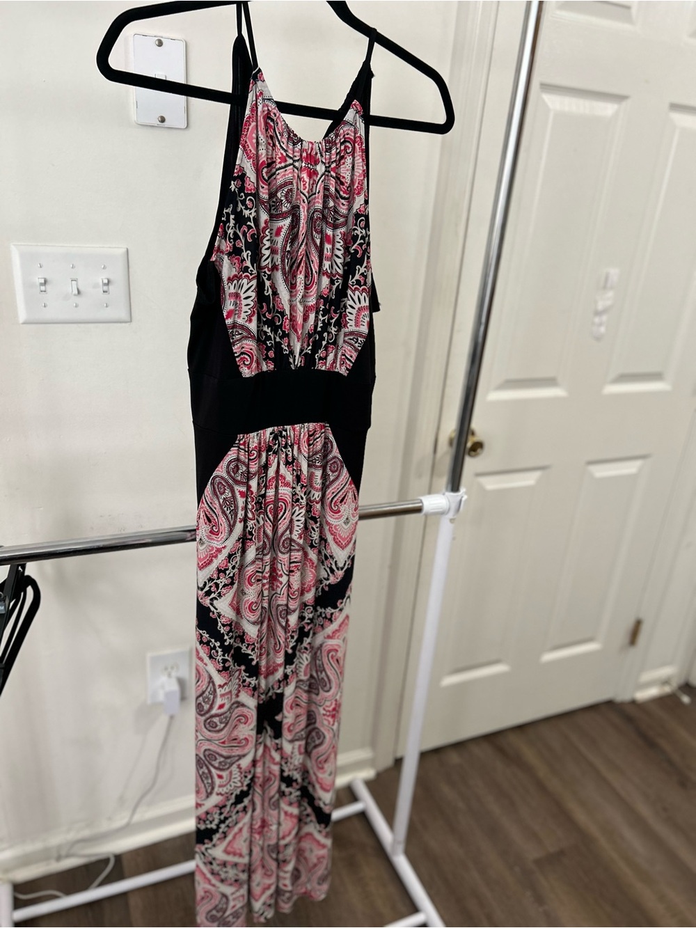 New York & Company Black and Pink Paisley Maxi Dress